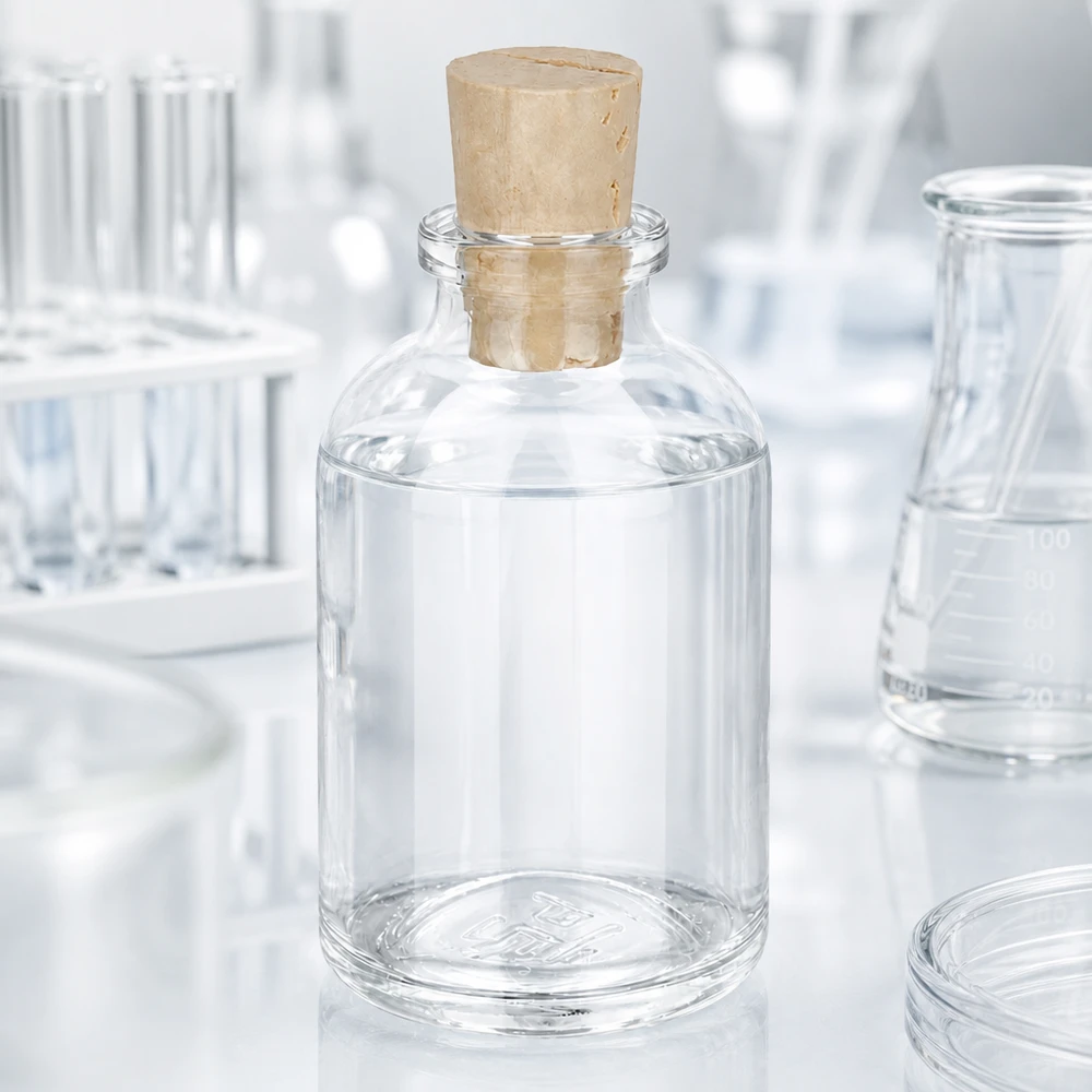 Przezroczysta szklana butelka 50 ml z korkiem 11/14 mm Rechteckige Klarglasflasche 50ml mit Korken 11/14mm für Labor und Apotheke
