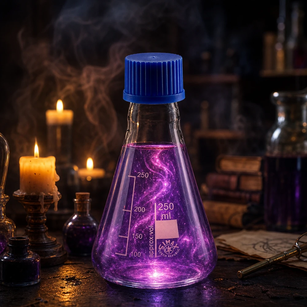 Kolba Erlenmeyera 250 ml z zakrętką Kolba laboratoryjna 250 ml wykonana z wytrzymałego szkła borokrzemowego ze szczelną niebieską zakrętką