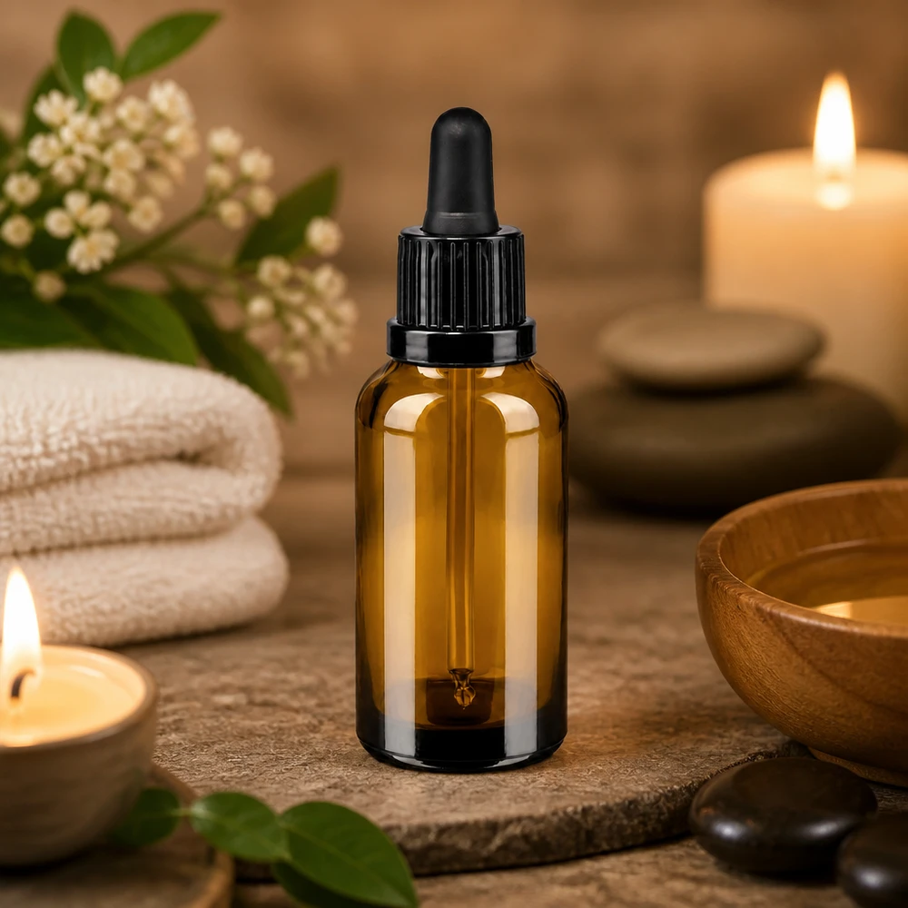 30 ml butelka z pipetą, czarna OV BrownLine UT18/30 Butelka z pipetą Premium 30 ml z bursztynowym szkłem chroniącym przed promieniowaniem UV dla substancji wrażliwych na światło