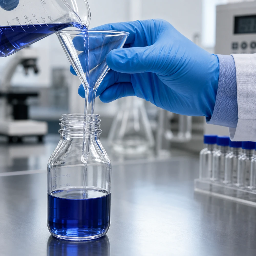 Kompaktowy szklany lejek o średnicy 35 mm z krótkim uchwytem do wydajnej pracy w laboratorium