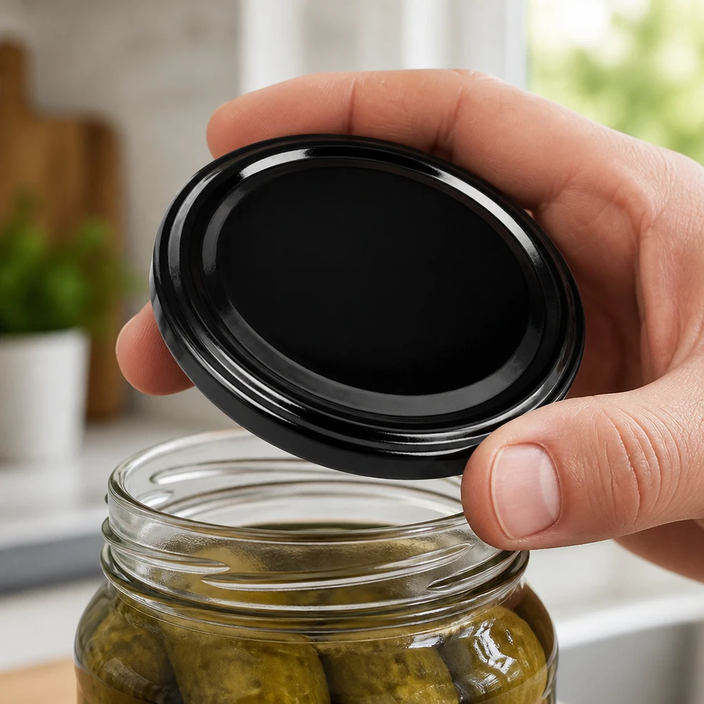 Pokrywka UNiTWIST TO48 czarna BioSeal BPA-NI jest zdejmowana ze słoika do marynowania ogórków