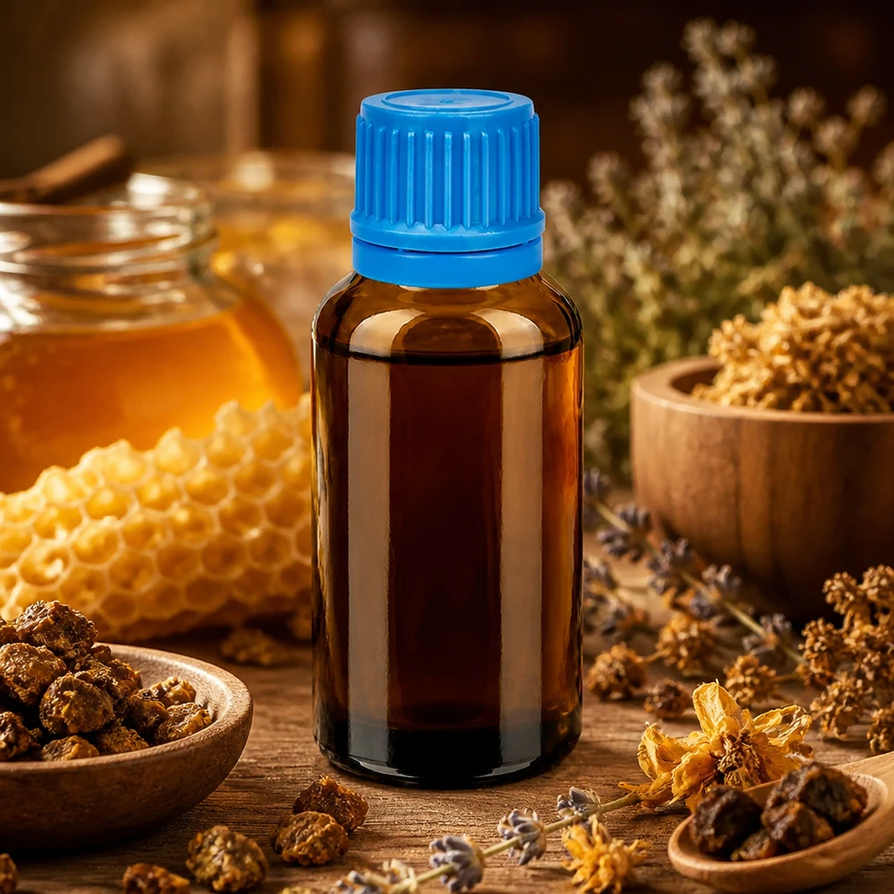 Butelka 30 ml z serii BrownLine z gwintem 11 mm i niebieską zakrętką do użytku profesjonalnego