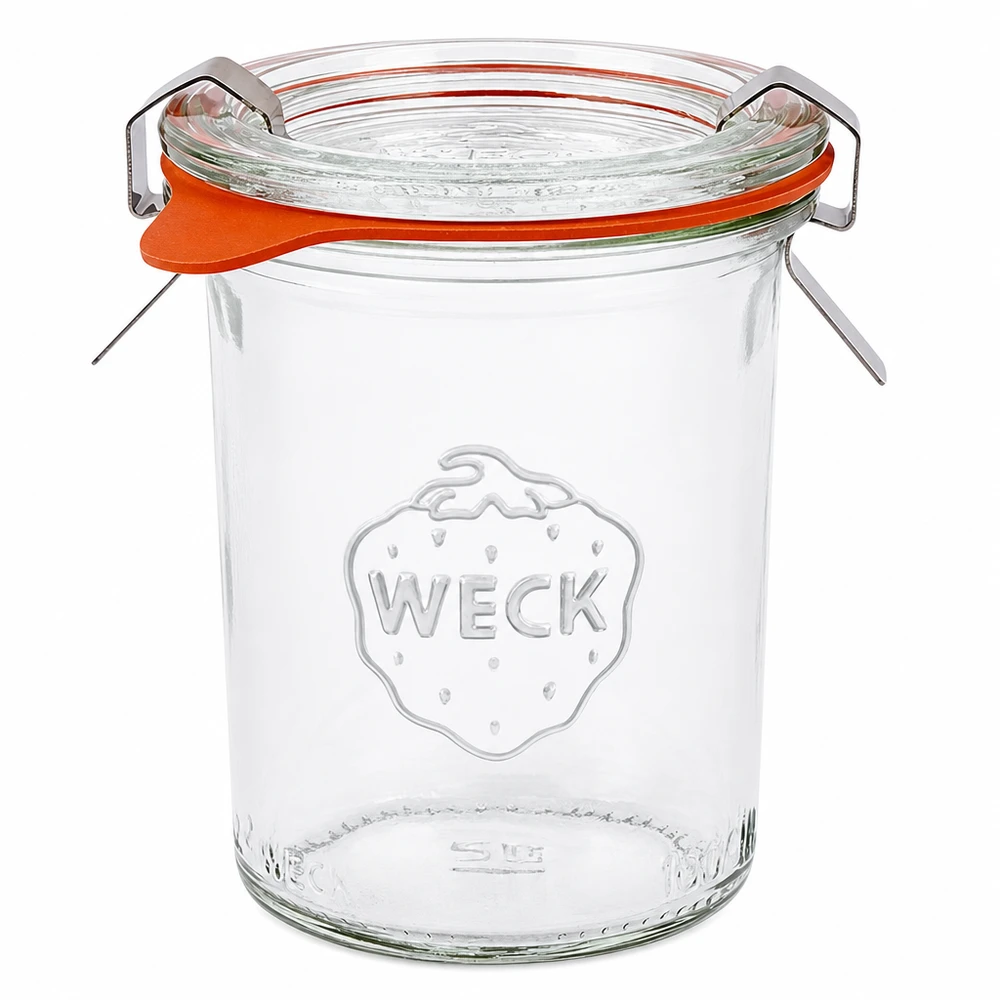 Kubki 160 ml w komplecie WECK RR60 Słoik WECK 160ml RR60 ze szklaną pokrywką, gumowym pierścieniem i zaciskami do konserwowania i puszkowania