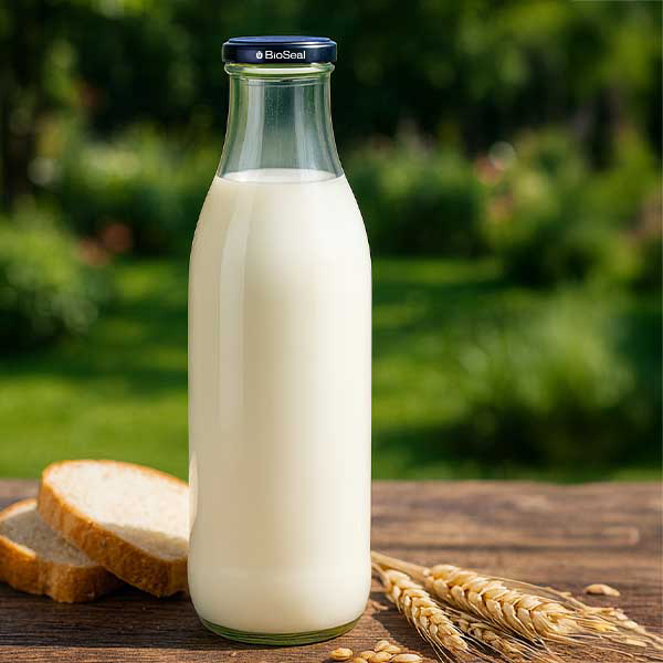 Szklana butelka 1000 ml + pokrywka BioSeal czarna UNiTWIST. Całkowicie szczelna z dużą pokrywką TO48. Do mleka, soków i lemoniady.