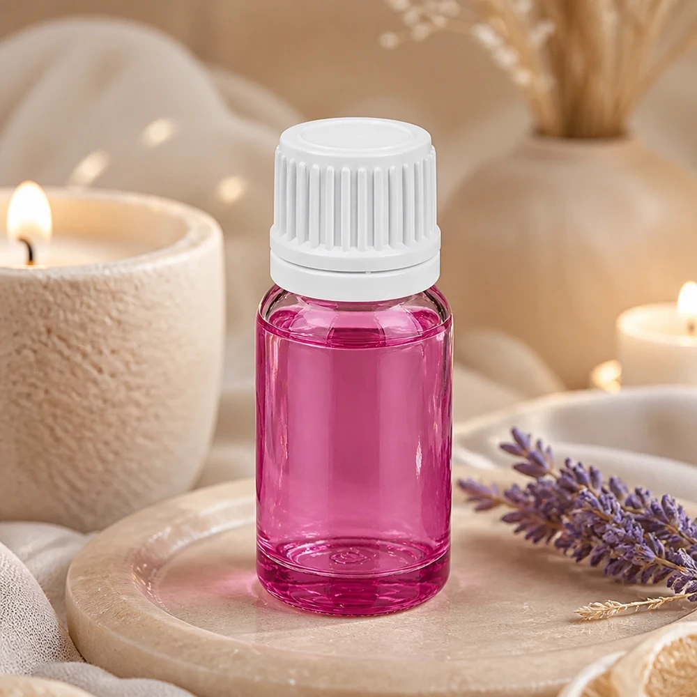 Butelka 10 ml z białą zakrętką 11 mm Oryginalna zakrętka PurpleLine UT18/10 Kompaktowa szklana butelka o pojemności 10 ml w kolorze fioletowym z białą nakrętką, idealna w podróży i w podróży.