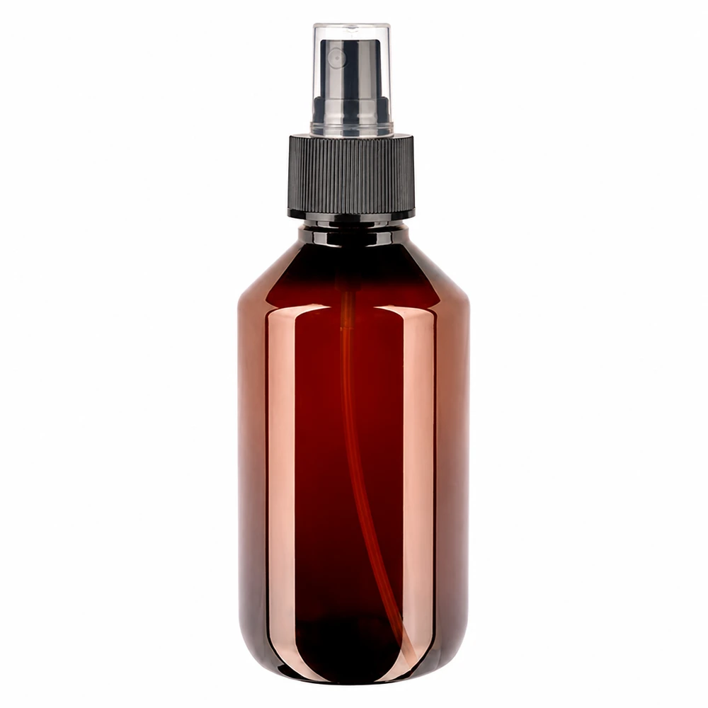 Nachfüllbare PET Flasche 200ml mit Zerstäuber in Braun für Kosmetik Parfüm und Reiniger