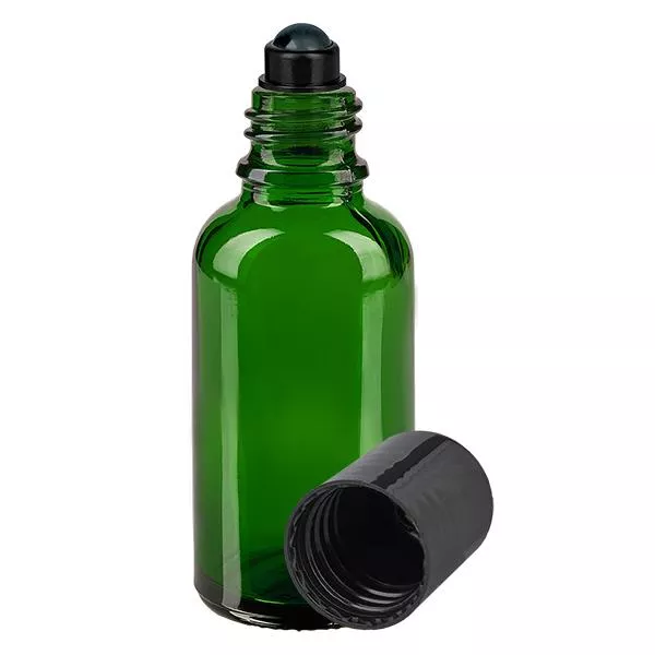 Butelka apteczna zielona 30ml zakrętka roll-on czarna