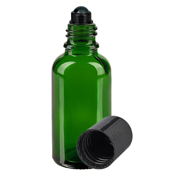 Butelka apteczna zielona 30ml zakrętka roll-on czarna Butelka apteczna zielona 30ml zakrętka roll-on czarna