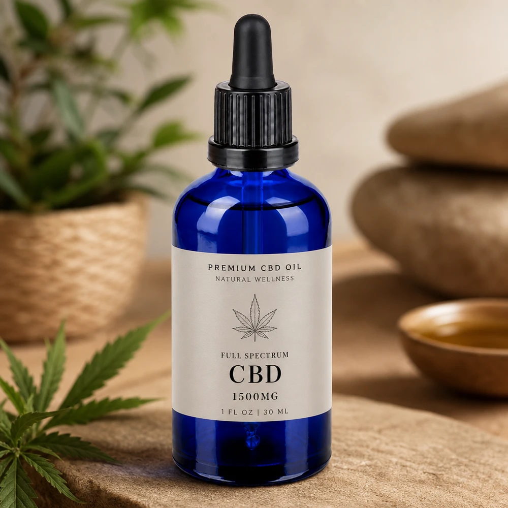 Elegancka niebieska szklana butelka 100 ml z czarną pipetą do wysokiej jakości kosmetyków naturalnych i wellness