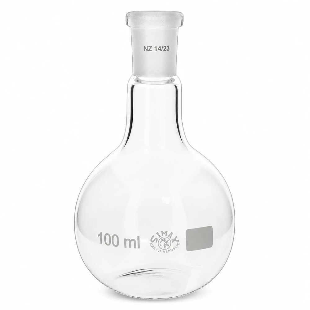Kolba ze szkła borokrzemowego o pojemności 100 ml ze standardowym szlifowanym złączem 14/23 do zastosowań laboratoryjnych