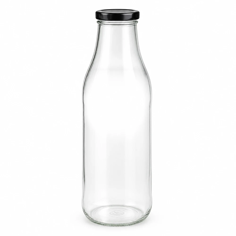 Szklana butelka 1000 ml z czarną pokrywką BasicSeal Bez certyfikatu do żywności i napojów