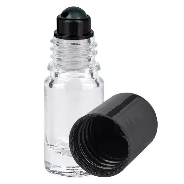 Butelka apteczna przezroczysta 5ml zakrętka roll-on czarna Butelka apteczna przezroczysta 5ml zakrętka roll-on czarna