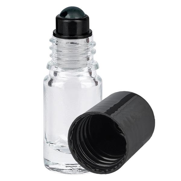 Butelka apteczna przezroczysta 5ml zakrętka roll-on czarna Butelka apteczna przezroczysta 5ml zakrętka roll-on czarna