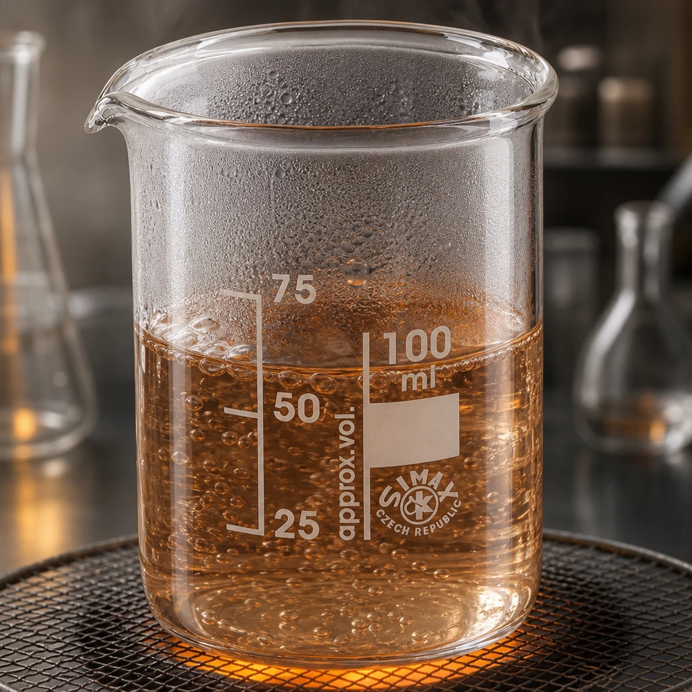 Zlewka 100 ml ze szkła borokrzemowego, niski kształt Zlewka żaroodporna 100 ml o niskim kształcie z praktycznym dziobkiem do prac laboratoryjnych