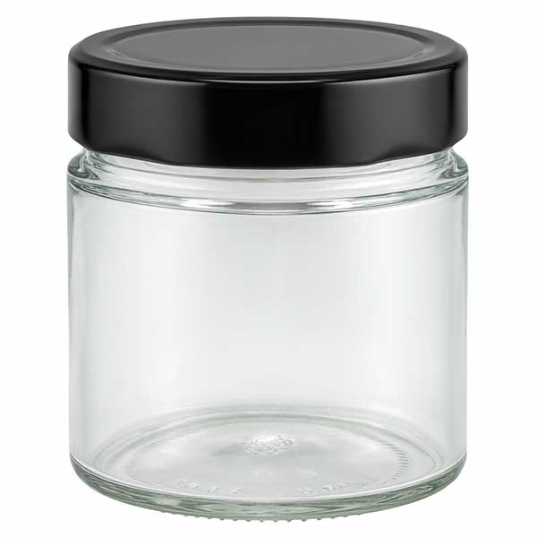 135 ml okrągły pojemnik szklany + pokrywka BasicSeal czarna głęboka UN..