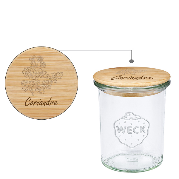 Drewniana pokrywka „Coriandre” z szklanym wkładem WECK 160 ml Drewniana pokrywka „Coriandre” z szklanym wkładem WECK 160 ml