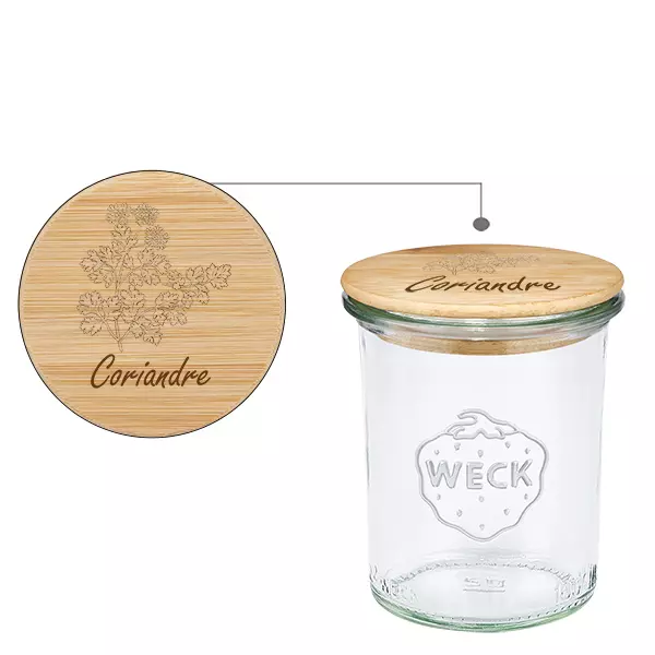 Drewniana pokrywka „Coriandre” z szklanym wkładem WECK 160 ml