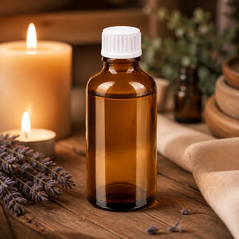 Butelka z kroplomierzem 50 ml 0,9 mm biały STD BrownLine UT18/50 Wysokiej jakości bursztynowa szklana butelka z zakraplaczem o pojemności 50 ml ze standardowym gwintem UT18 i białą zakrętką.
