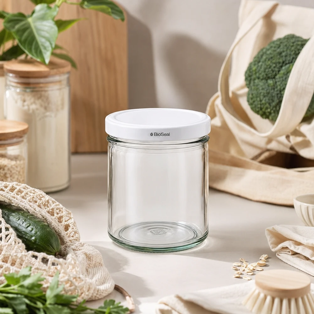 UNiTWIST lintel167 z białą pokrywą TO66 BioSeal UNiTWIST Sturz167 Glas mit BioSeal Deckel nachhaltiges Wohnen Zero Waste Küche Öko-Lifestyle Naturmaterialien