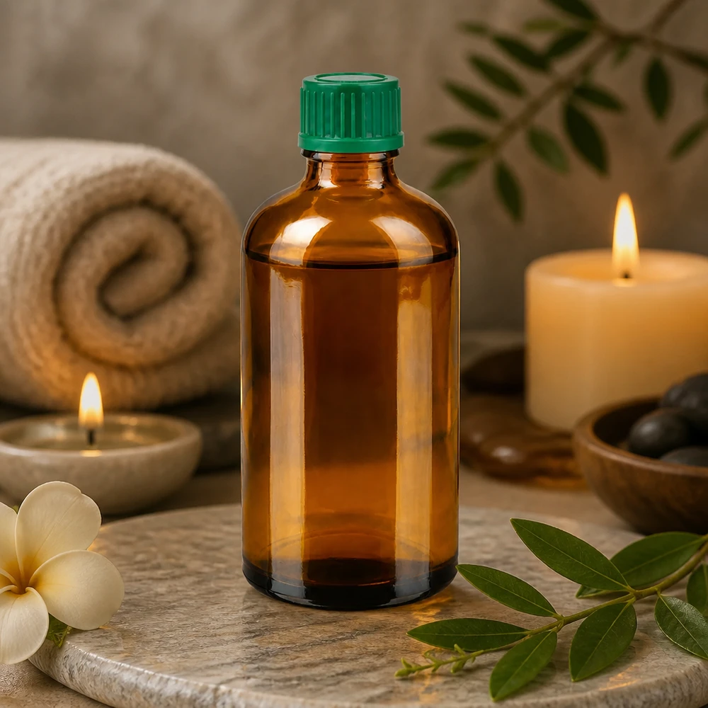 Butelka 100 ml 11 mm SV zielona STD BrownLine UT18/100 Kompaktowa butelka z brązowego szkła o pojemności 100 ml z zieloną pokrywką na kosmetyki i produkty wellness