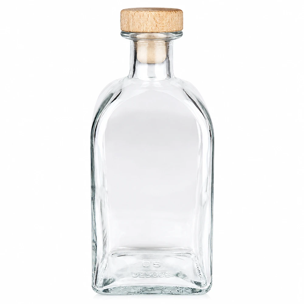 500ml szklana butelka Julia z drewnianym uchwytem korek UNiTWIST przezroczysta pusta Zdjęcie produktu wolnostojąca