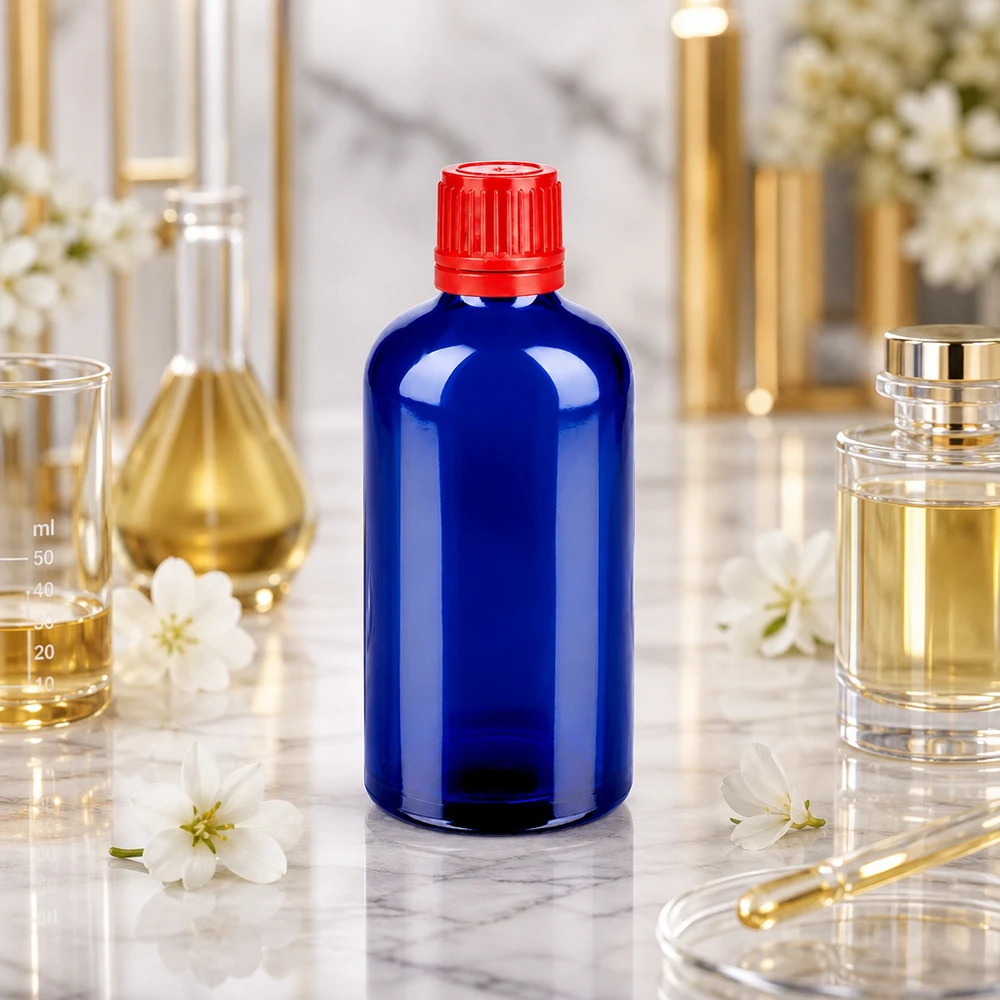 100 ml butelka farmaceutyczna BlueLine UT18 w kolorze kobaltowego błękitu do bezpiecznego przechowywania płynów