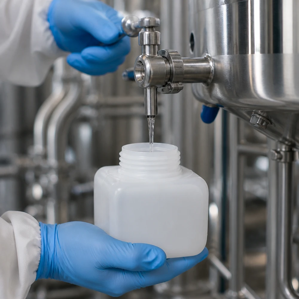 Butelka na chemikalia 250ml, szeroka szyjka wykonana z PE-HD, kolor naturalny, GL 50 Butelka na chemikalia 250 ml z PE-HD, z szeroką szyjką, do napełniania w zakładzie przemysłowym, zbiornik ze stali nierdzewnej na ciecze