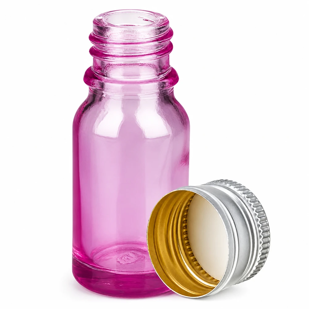10 ml fioletowa szklana butelka z gwintem 11 mm i srebrną aluminiową nasadką do aromaterapii