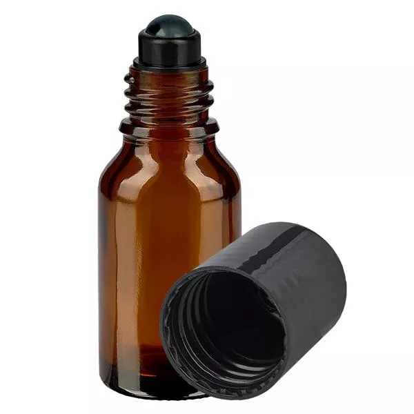 Butelka apteczna brązowa 15ml zakrętka roll-on czarna