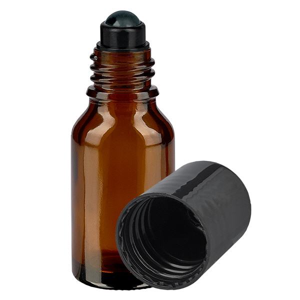 Butelka apteczna brązowa 15ml zakrętka roll-on czarna Butelka apteczna brązowa 15ml zakrętka roll-on czarna