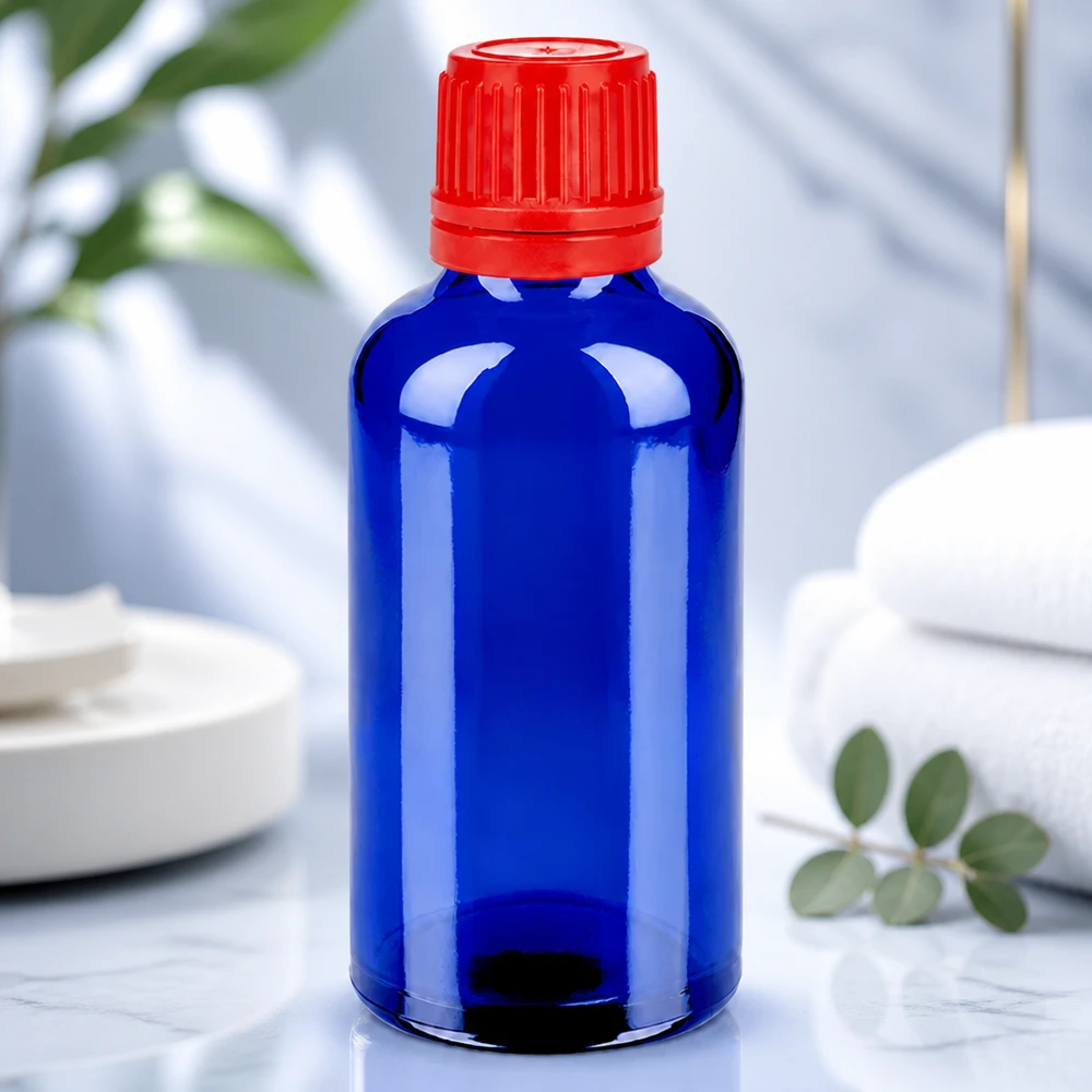 Butelka apteczna 50ml niebieska z zakrętką zabezpieczającą przed dziećmi SV 11mm OV BlueLine UT18/50