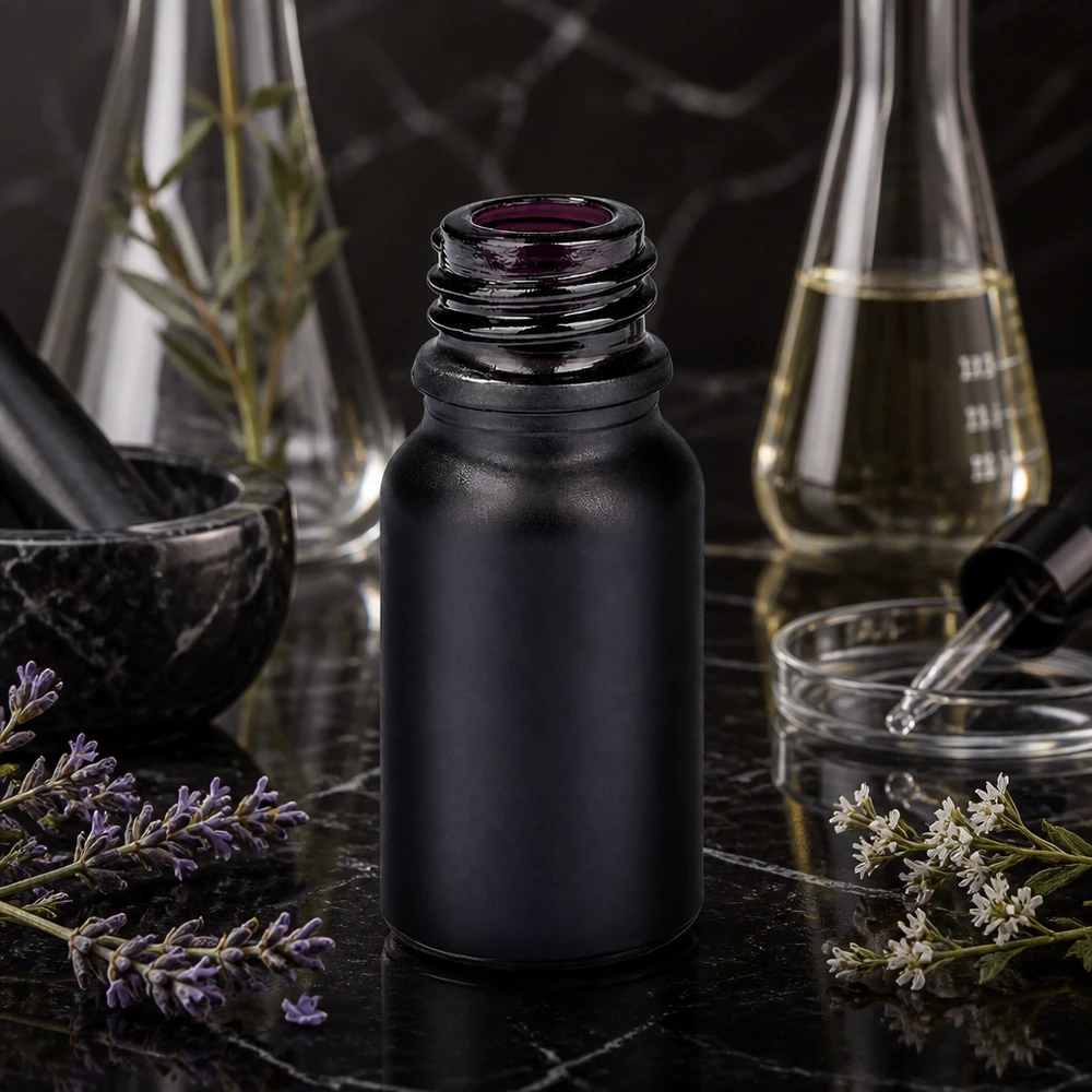 Elegancka butelka farmaceutyczna BlackLine UT18/10 UNiTWIST o pojemności 10 ml z czarną powłoką do zastosowań laboratoryjnych