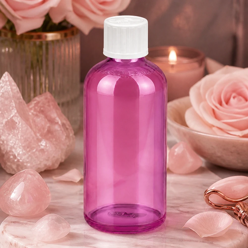 Fioletowa szklana butelka 100 ml z precyzyjnym zakraplaczem 1,2 mm do zastosowań w aromaterapii