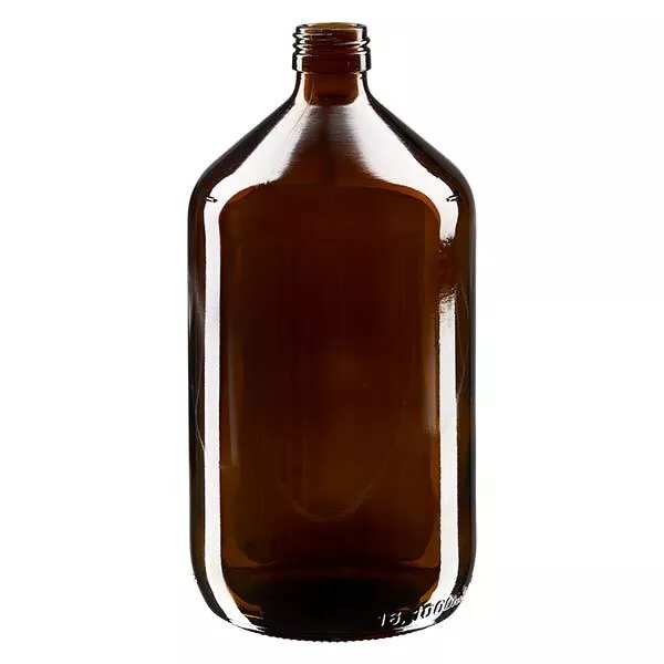 Butelka na leki 1000ml brązowa, bez zakrętki PP28 ApoGlas. Farmaceutyczna jakość produkcji UE. Gwint 28 mm. (syrop, butelka z lekkiego szkła) Butelka na leki 1000ml brązowa, bez zakrętki PP28 ApoGlas. Farmaceutyczna jakość produkcji UE. Gwint 28 mm. (syrop, butelka z lekkiego szkła)