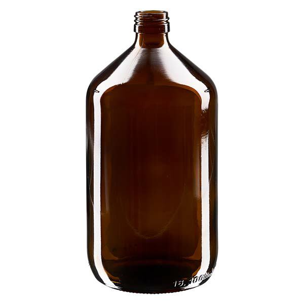 Butelka na leki 1000ml brązowa, bez zakrętki PP28 ApoGlas. Farmaceutyczna jakość produkcji UE. Gwint 28 mm. (syrop, butelka z lekkiego szkła) Butelka na leki 1000ml brązowa, bez zakrętki PP28 ApoGlas. Farmaceutyczna jakość produkcji UE. Gwint 28 mm. (syrop, butelka z lekkiego szkła)