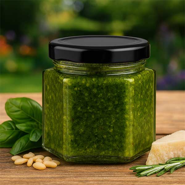 Słoik sześciokątny 47 ml z pokrywką BasicSeal czarna UN..