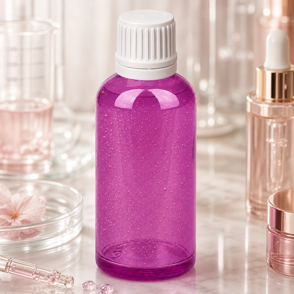 Butelka z zakraplaczem 50 ml 0,7 mm biała Oryginalna zakrętka PurpleLine UT18/50 Fioletowa przezroczysta plastikowa butelka 50 ml z precyzyjnym otworem kroplomierza 0,7 mm do zastosowań laboratoryjnych