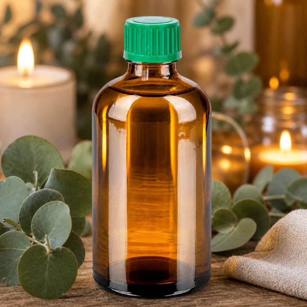 Butelka 100 ml 11 mm SV zielona OV BrownLine UT18/100 Butelka z brązowego szkła 100 ml z zieloną nakrętką do olejków eterycznych i aromaterapii