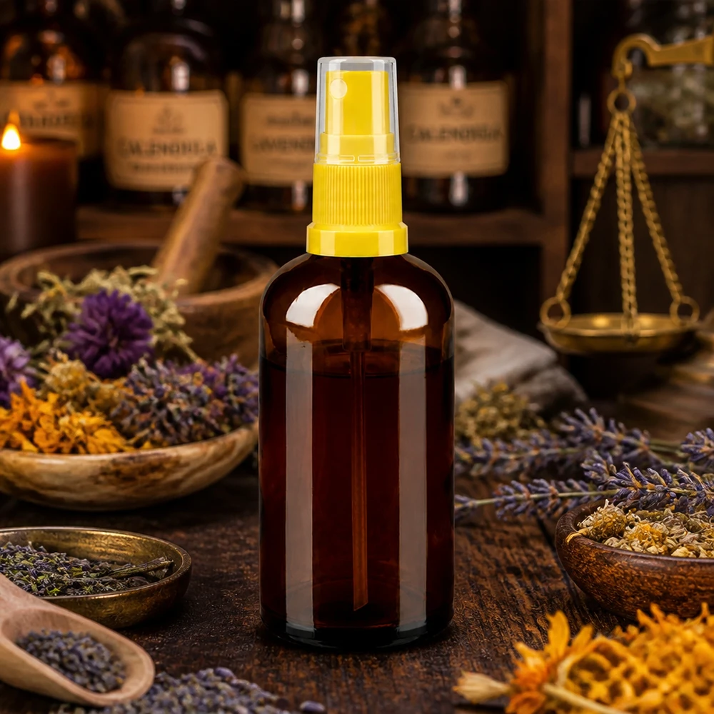 100 ml butelka ze spryskiwaczem żółta/przezroczysta STD BrownLine UT18/100 Wysokiej jakości butelka z rozpylaczem o pojemności 100 ml wykonana z bursztynowego szkła chroniącego przed promieniowaniem UV z ergonomiczną żółtą głowicą rozpylającą