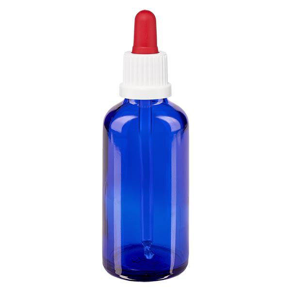 Butelka apteczna niebieska 50ml pipeta biała/czerwona OV Butelka apteczna niebieska 50ml pipeta biała/czerwona OV