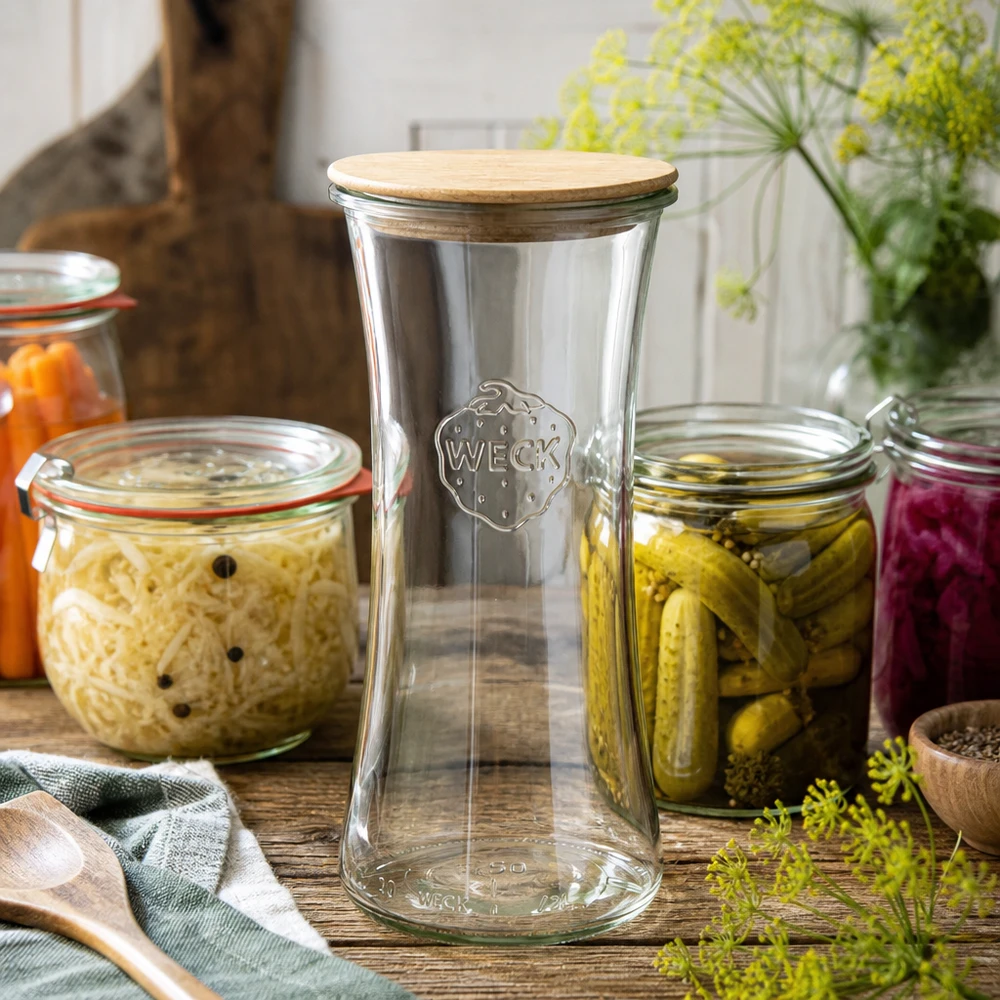 Słoik delikatesowy 700ml WECK RR80 z drewnianą pokrywką Słoik delikatesowy 700ml WECK RR80 z drewnianą pokrywką