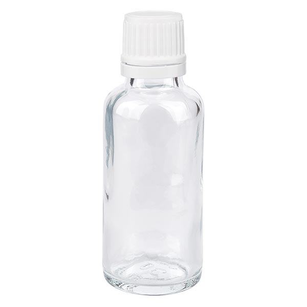Butelka apteczna przezroczysta fiolka kroplowa 30 ml 1,2 mm biały OV Butelka apteczna przezroczysta fiolka kroplowa 30 ml 1,2 mm biały OV