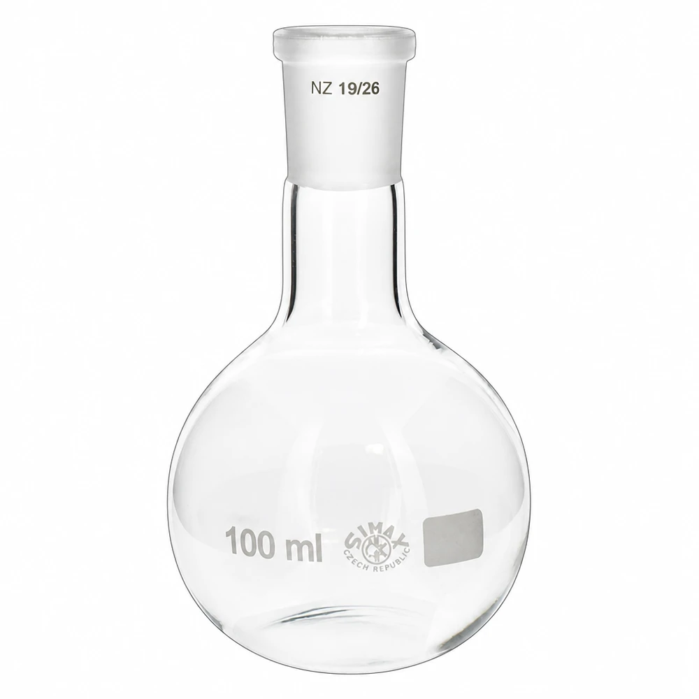 Kolba 100 ml ze standardowym szlifowanym złączem (19/26) Kolba stojąca 100 ml ze standardowym szlifowanym złączem 19/26 wykonana z przezroczystego szkła borokrzemowego do celów laboratoryjnych