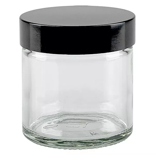 Przezroczysty szklany słoik o pojemności 60 ml z czarną bakelitową pokrywką ApoGlas. Farmaceutyczna jakość produkcji UE. Bezpieczny dla żywności. Elegancka prezentacja zawartości. Przezroczysty szklany słoik o pojemności 60 ml z czarną bakelitową pokrywką ApoGlas. Farmaceutyczna jakość produkcji UE. Bezpieczny dla żywności. Elegancka prezentacja zawartości.
