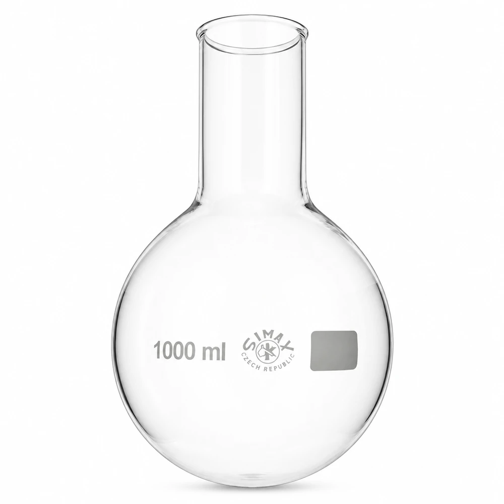 Kolba okrągłodenna 1000 ml z szeroką szyjką wykonana ze szkła borokrzemowego do użytku laboratoryjnego