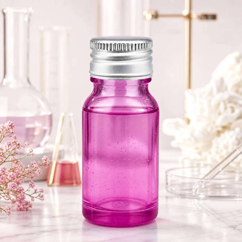 Butelka 10 ml 11 mm z aluminiowo-srebrną zakrętką PurpleLine.UT18/10 Kompaktowa butelka aromatu o pojemności 10 ml wykonana z fioletowego szkła z wytrzymałą aluminiowo-srebrną zakrętką STD