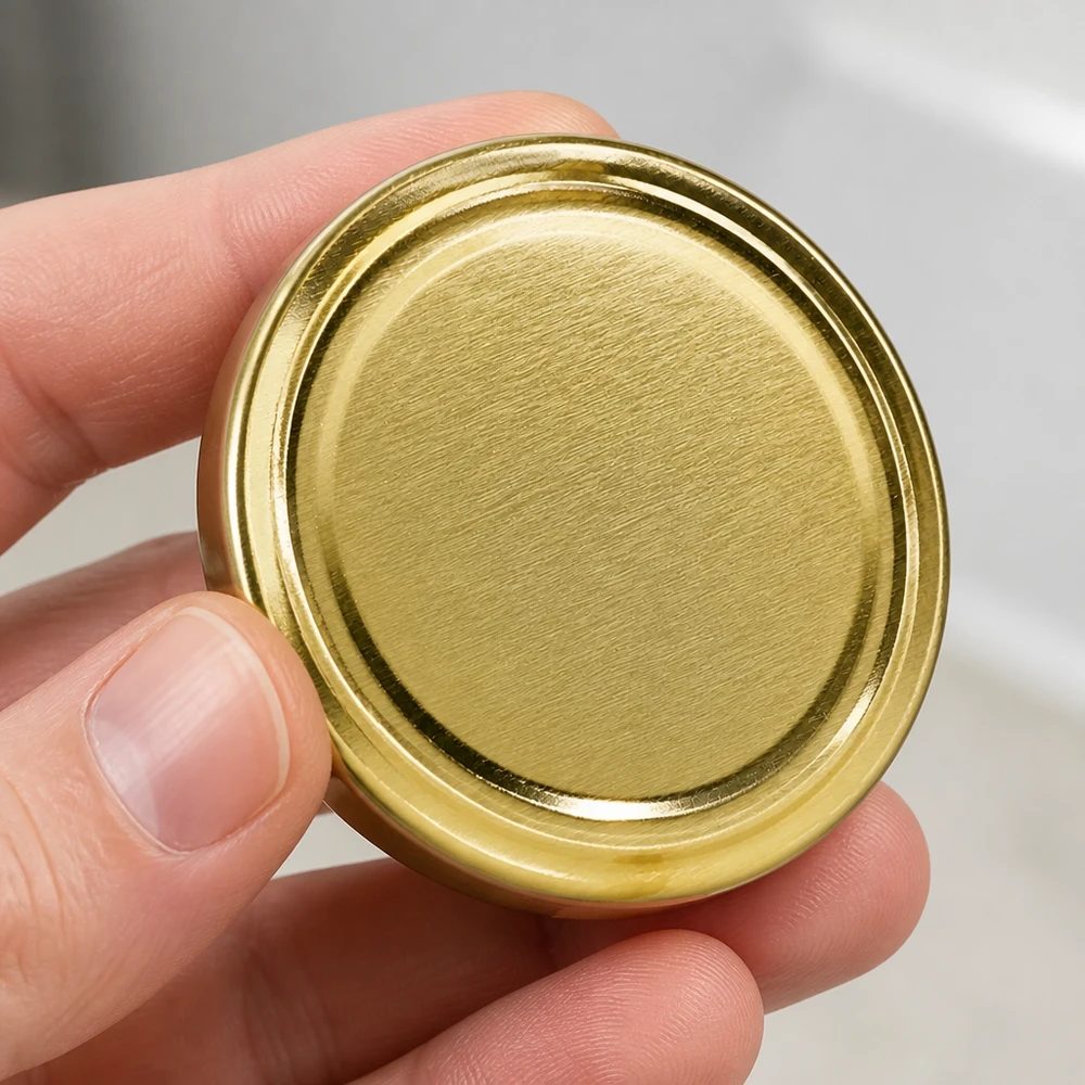 Pokrywka BasicSeal 58 mm, złota, TO58 UniTwist – zbliżenie na błyszczącą metalową powierzchnię