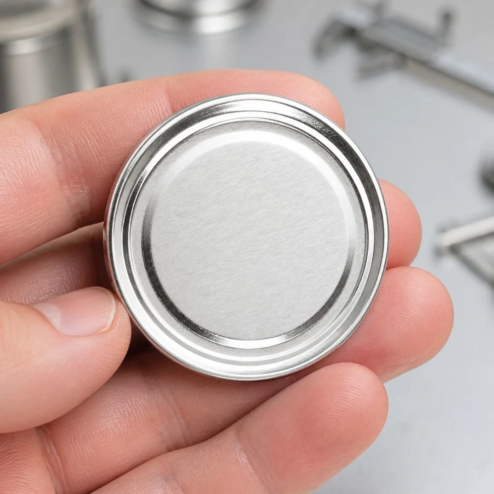 Zbliżenie na srebrną pokrywkę typu twist-off 63 mm TO63, BasicSeal UNiTWIST – spód