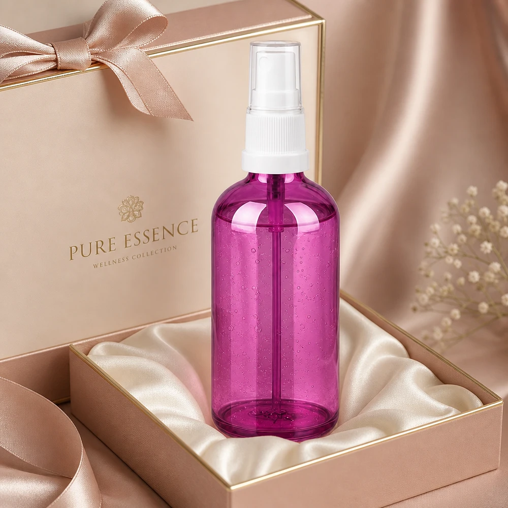 Butelka z rozpylaczem 100 ml biała/przezroczysta Standard PurpleLine UT18/100 Wysokiej jakości butelka z rozpylaczem o pojemności 100 ml wykonana z przezroczystego plastiku w jasnofioletowym kolorze