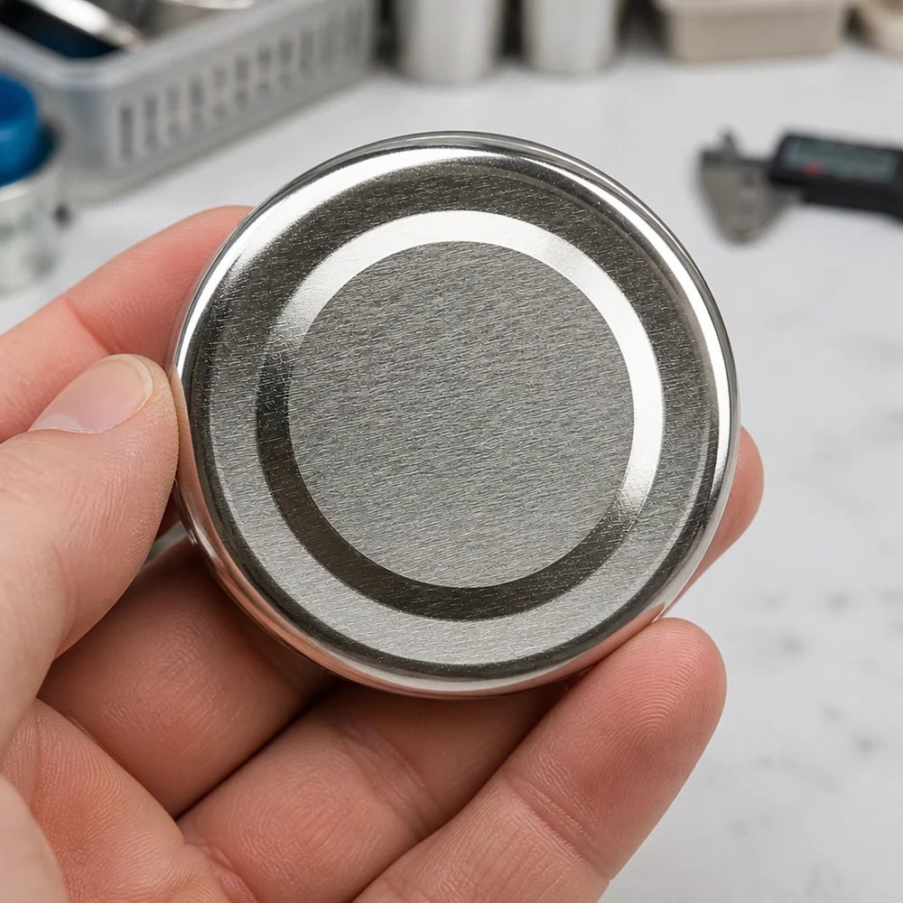 UNiTWIST TO48 BasicSeal – pokrywa srebrna 48 mm, widok z góry: koncentryczne pierścienie, metalowa konstrukcja
